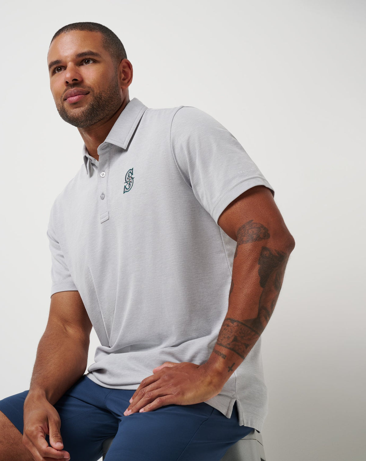Seattle Mariners Playoff Pitch Polo Heather Grey | Travis Mathew New
