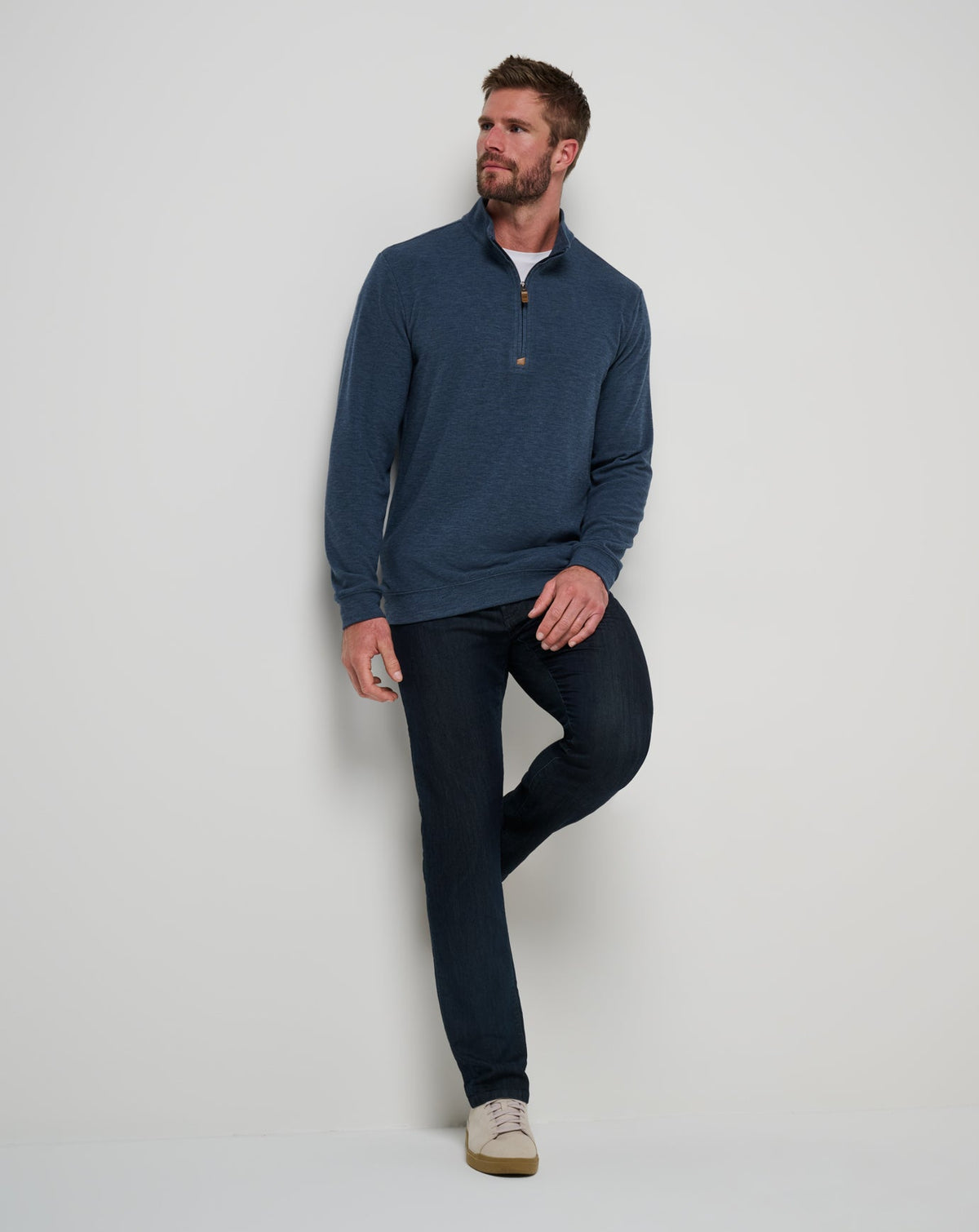 Cloud Sweater Quarter Zip Heather Navy | Travis Mathew Value