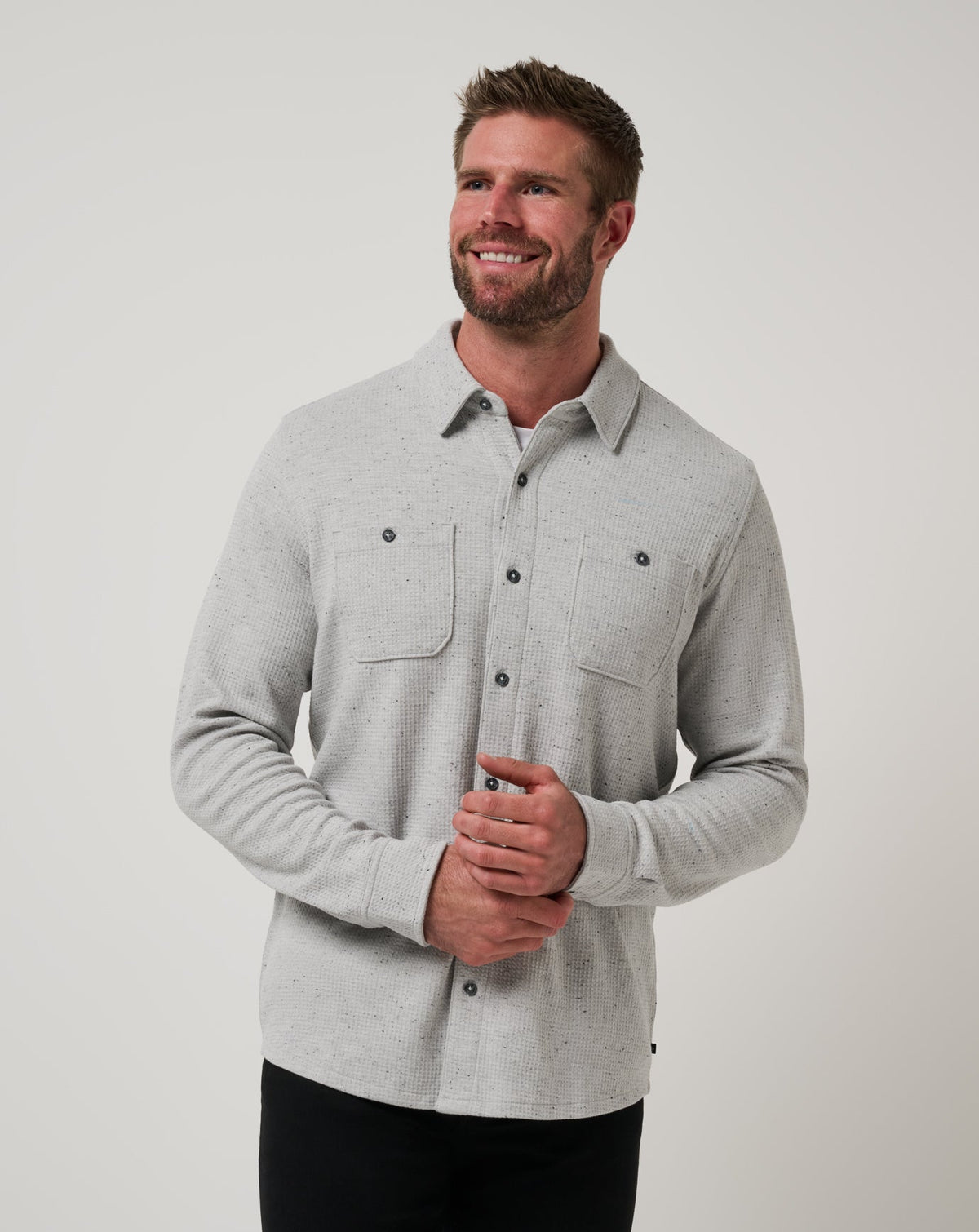 Cloud Waffle Shirt Jacket Heather Light Grey | Travis Mathew Premium