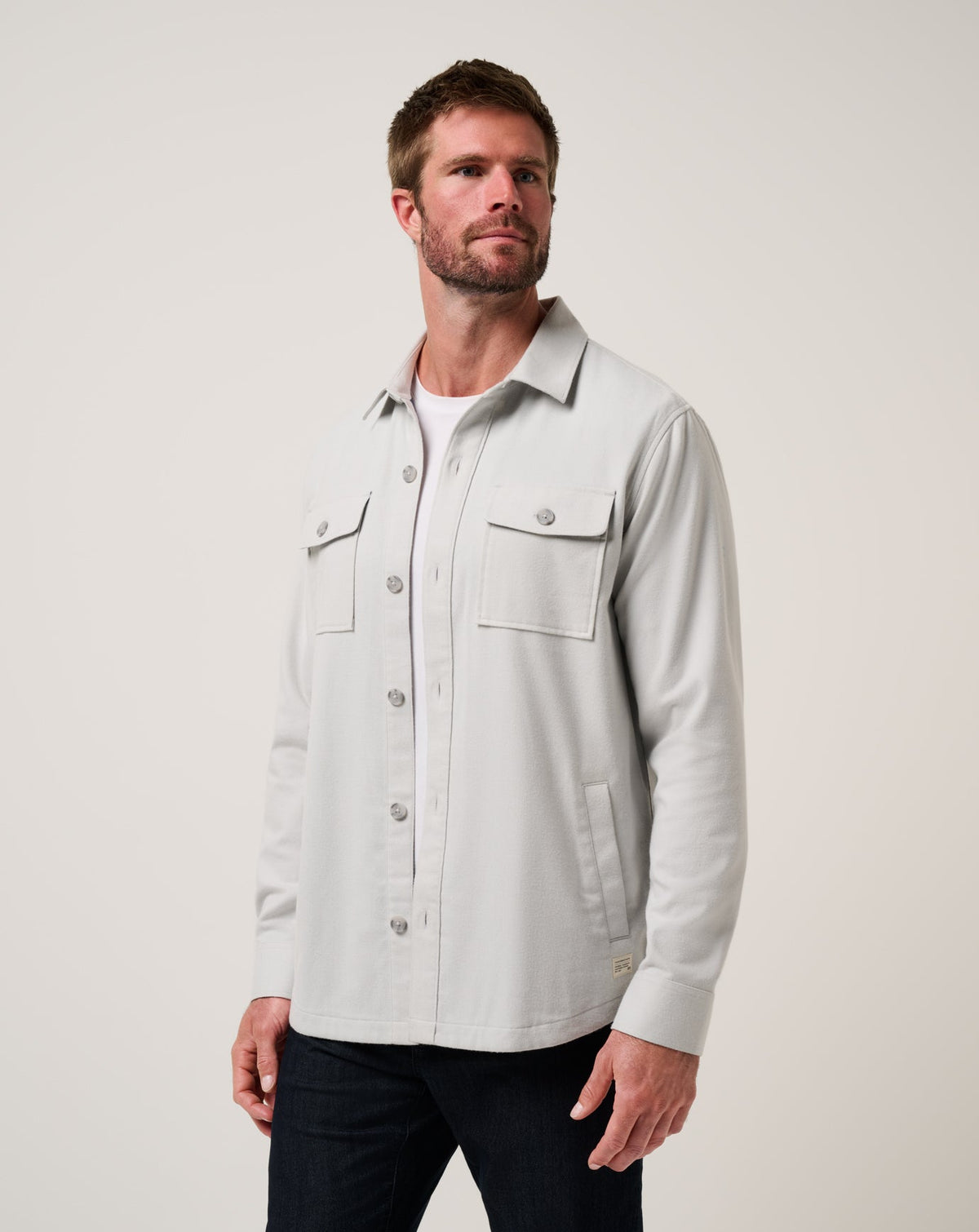 Wanna Bet Shirt Jacket Heather Light Grey | Travis Mathew Top Pick