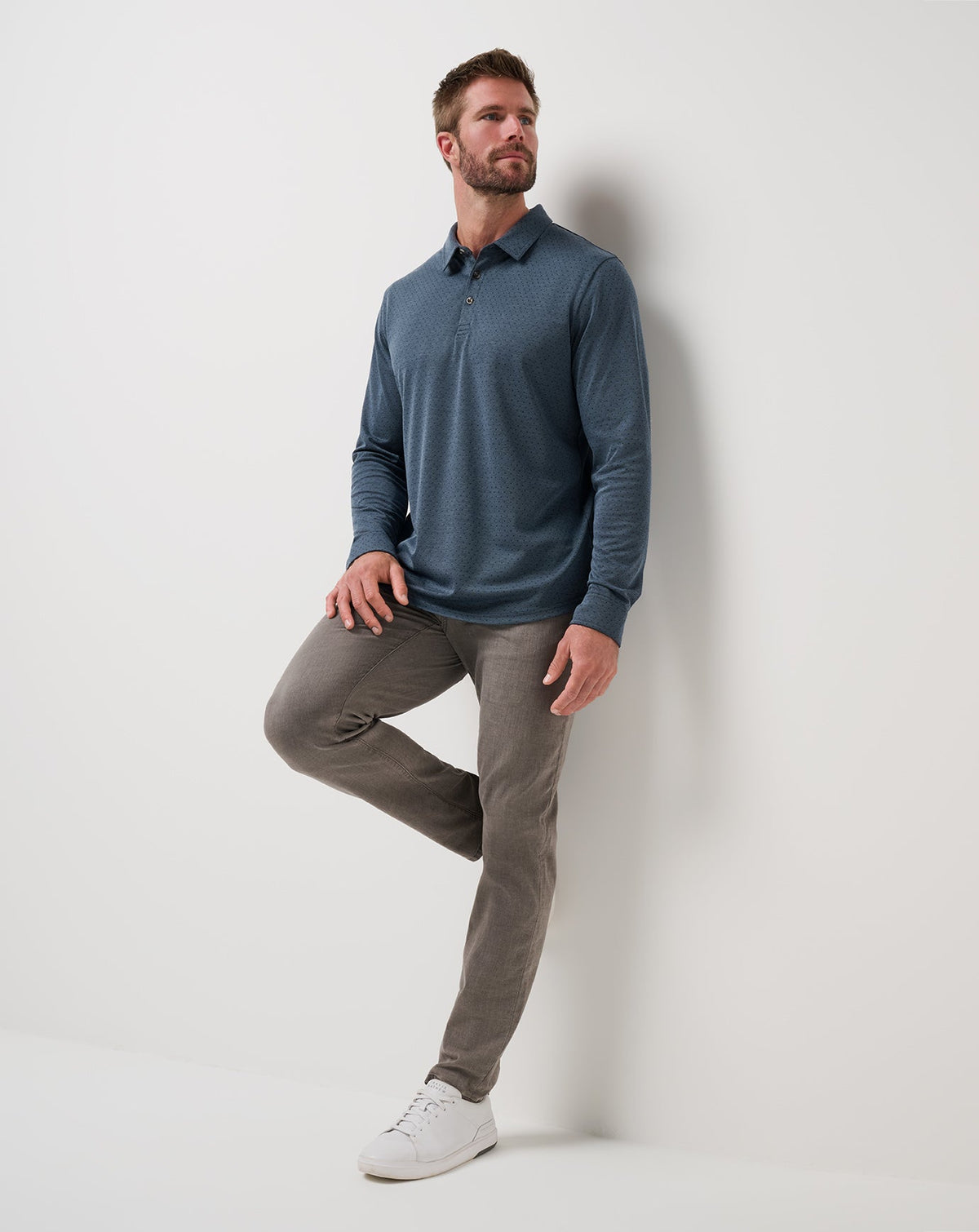 Handsome Town Long Sleeve Polo Navy | Travis Mathew Signature