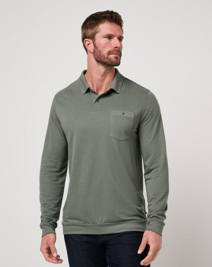 December First Long Sleeve Polo Dark Olive | Travis Mathew Special Offer