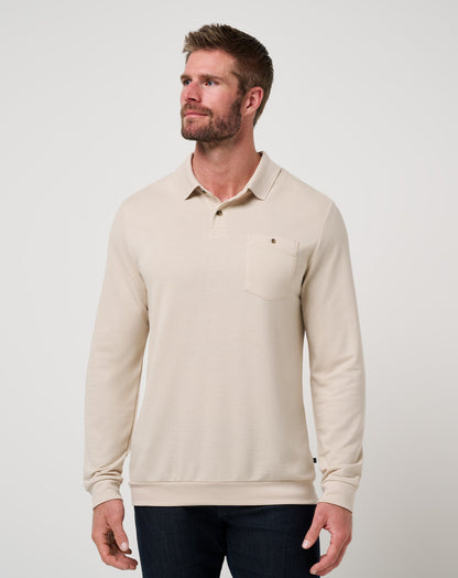 December First Long Sleeve Polo Italian Sand | Travis Mathew Hot Sale