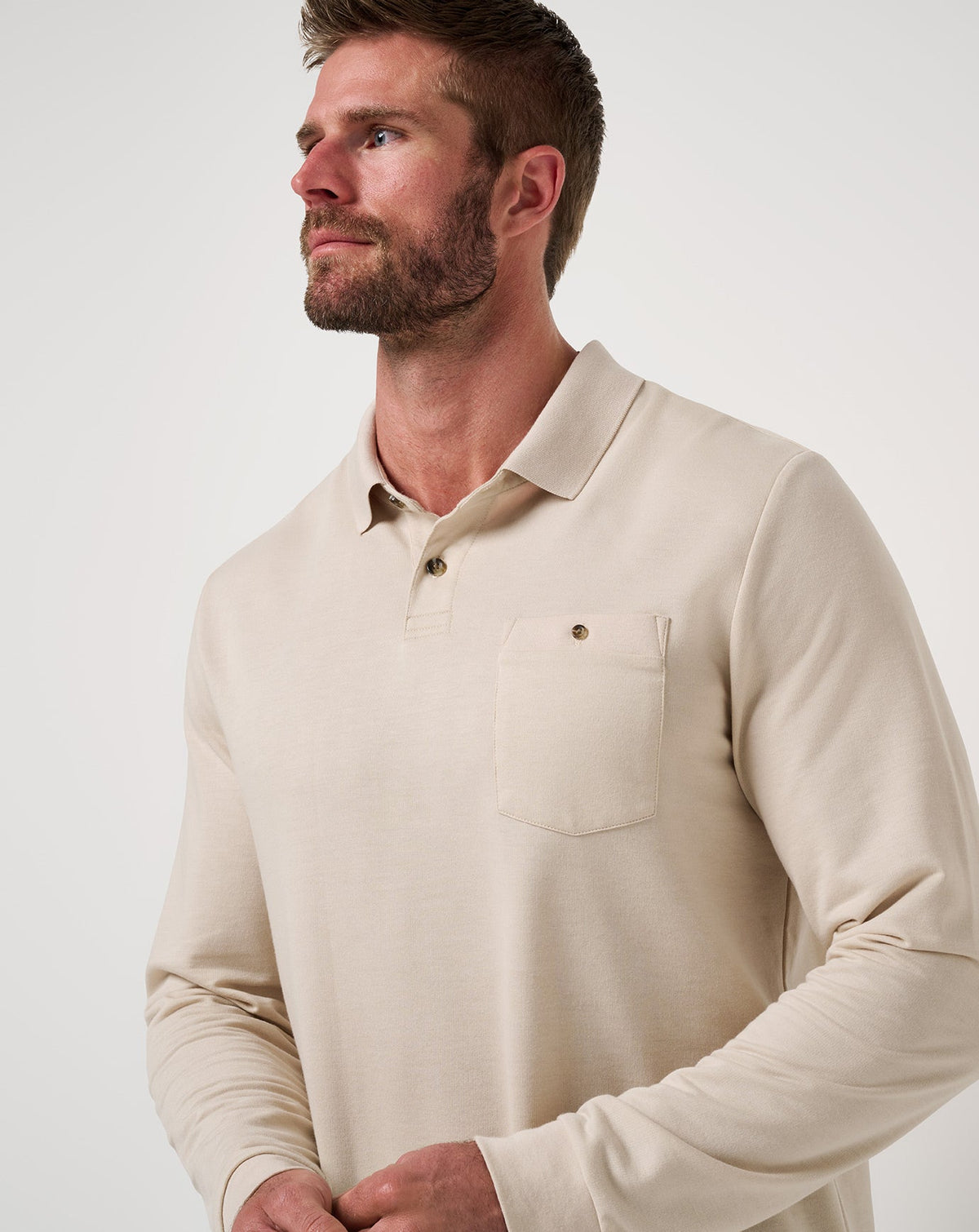 December First Long Sleeve Polo Italian Sand | Travis Mathew Hot Sale
