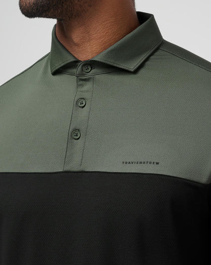 Heater Pro Color Block Polo Dark Olive | Travis Mathew Best Seller
