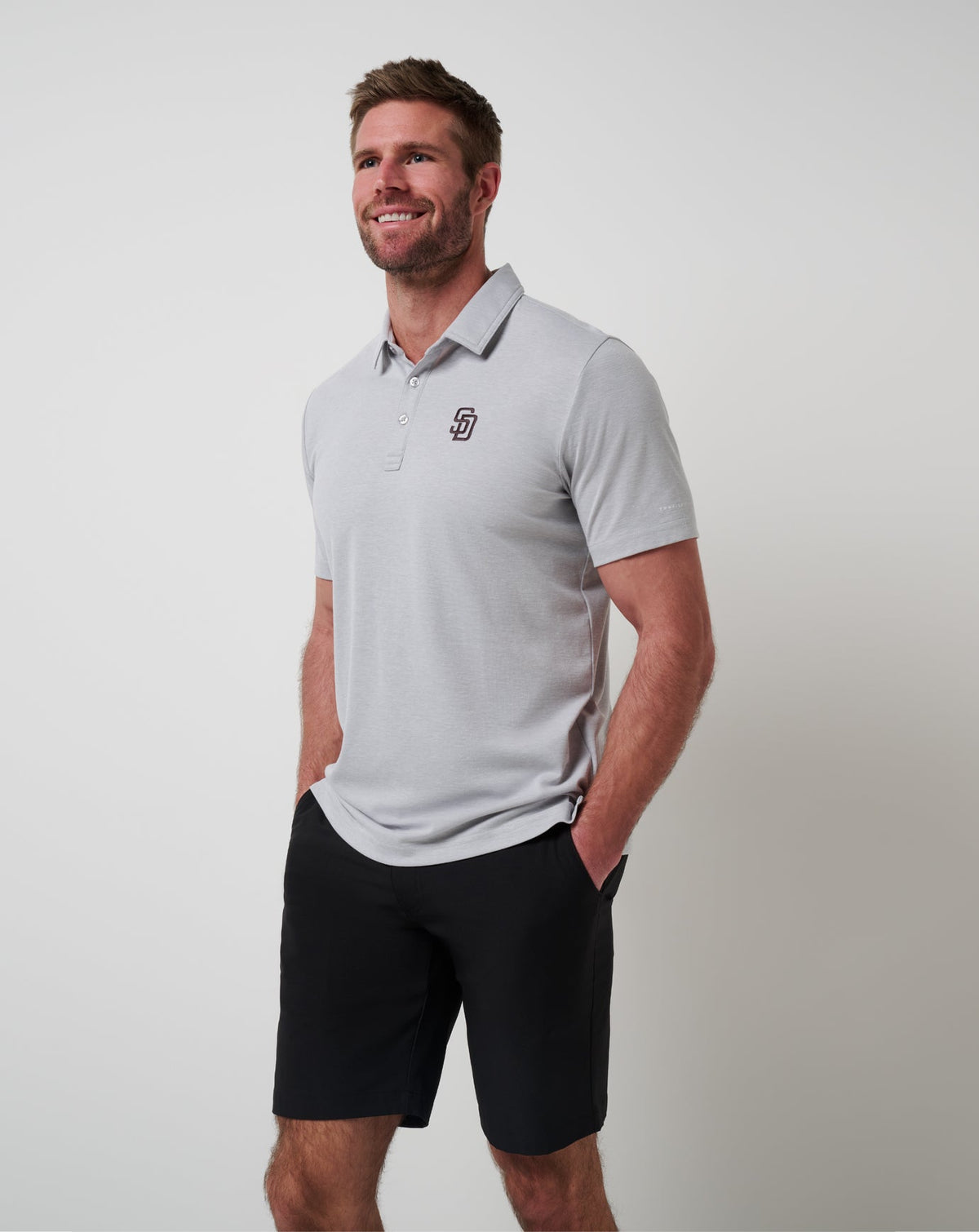 San Diego Padres Playoff Pitch Polo Heather Grey | Travis Mathew New