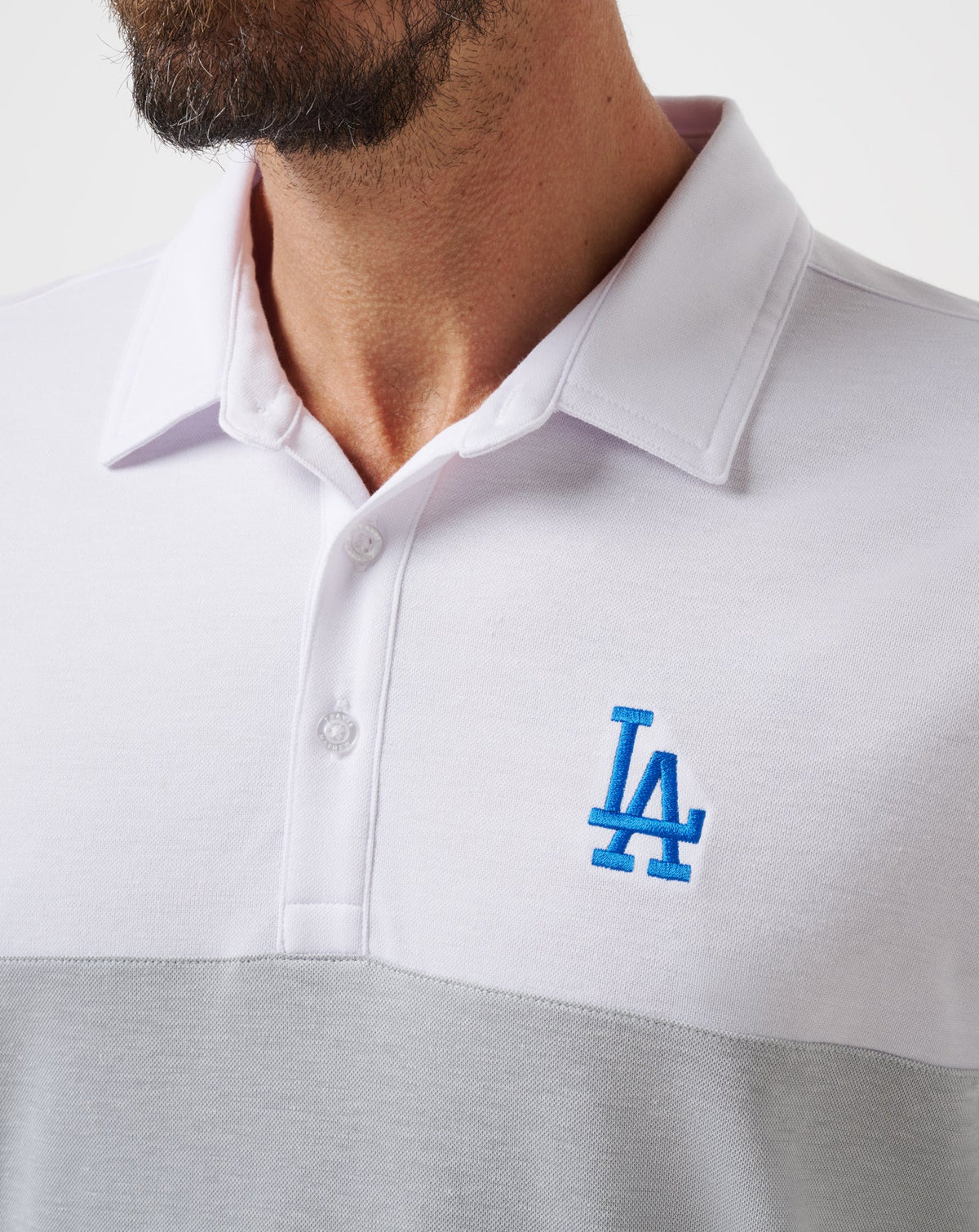 Los Angeles Dodgers Home Run Leader Polo White/Heather Grey | Travis Mathew Deals