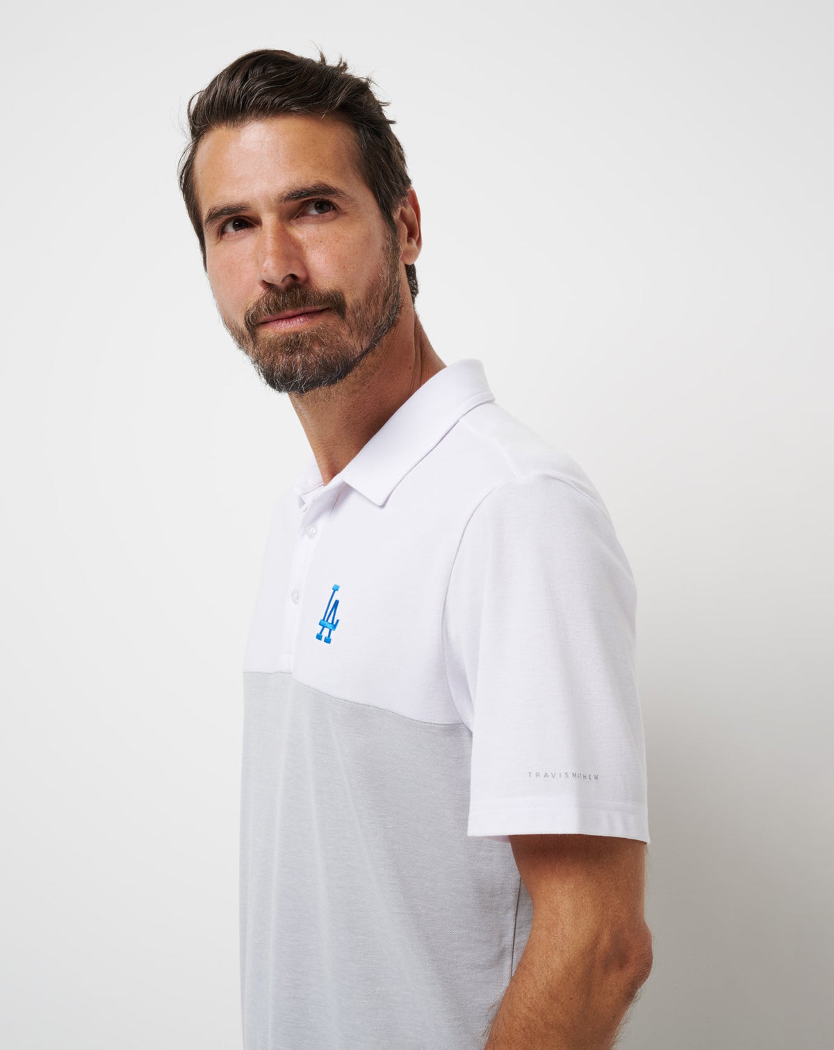 Los Angeles Dodgers Home Run Leader Polo White/Heather Grey | Travis Mathew Deals