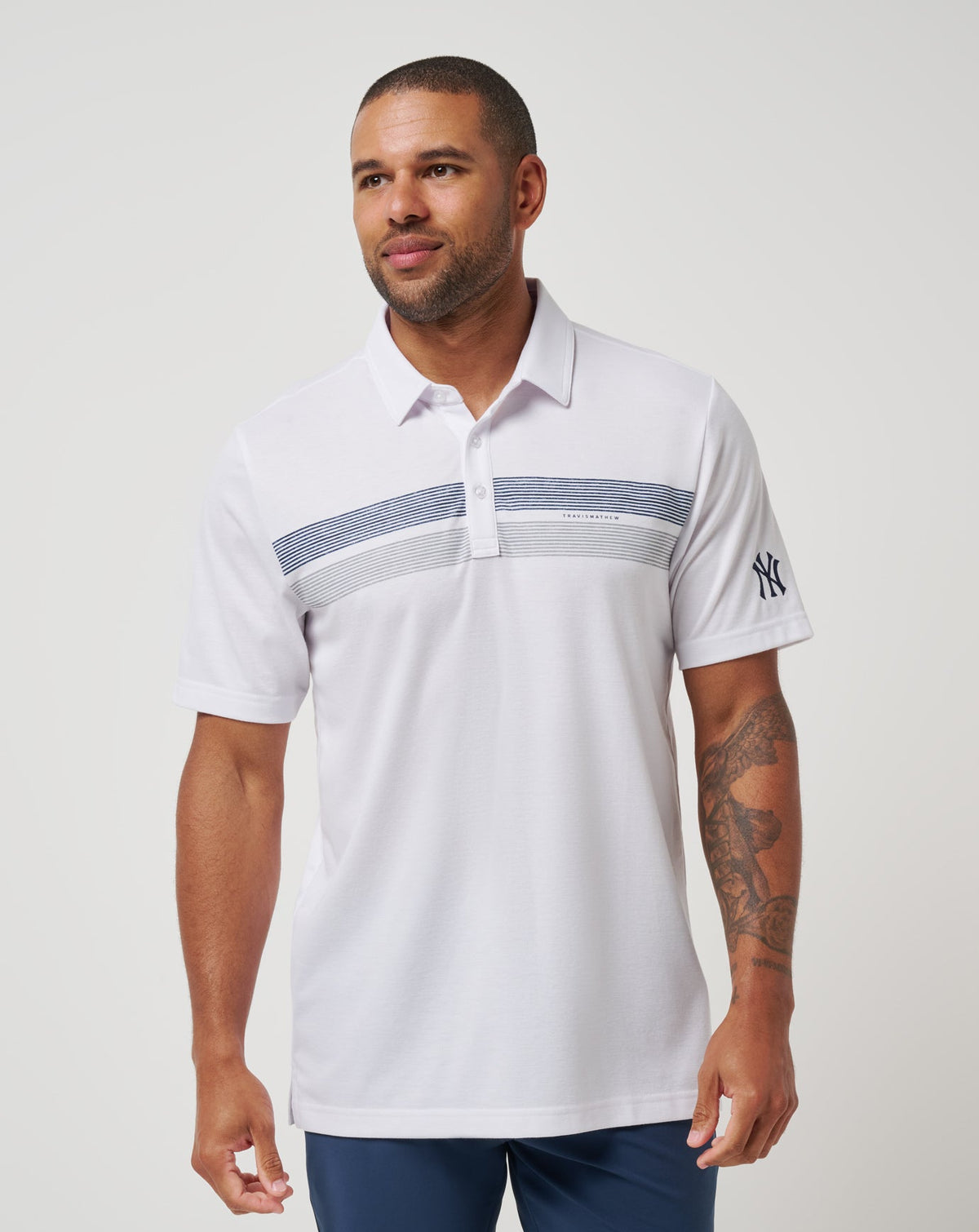 New York Yankees Top Recruit Polo White | Travis Mathew Popular