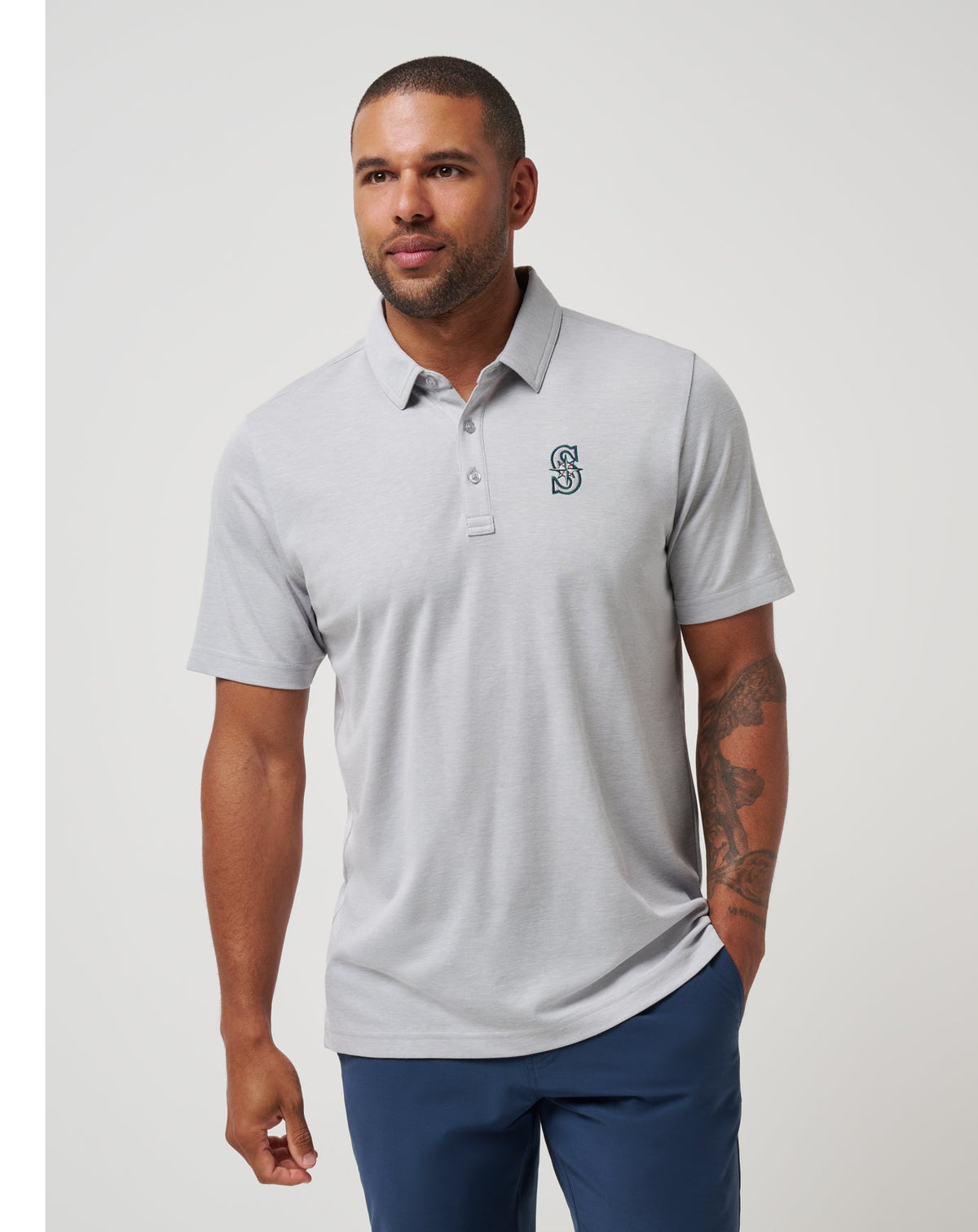 Seattle Mariners Playoff Pitch Polo Heather Grey | Travis Mathew New