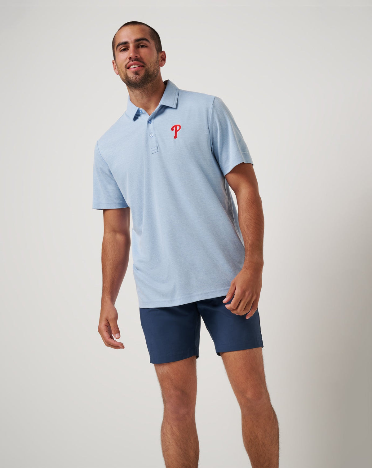 Philadelphia Phillies Playoff Pitch Polo Heather Blue | Travis Mathew Best Seller