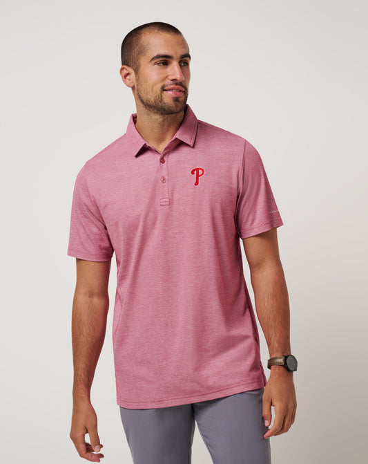 Philadelphia Phillies Playoff Pitch Polo Heather Red | Travis Mathew Great Value