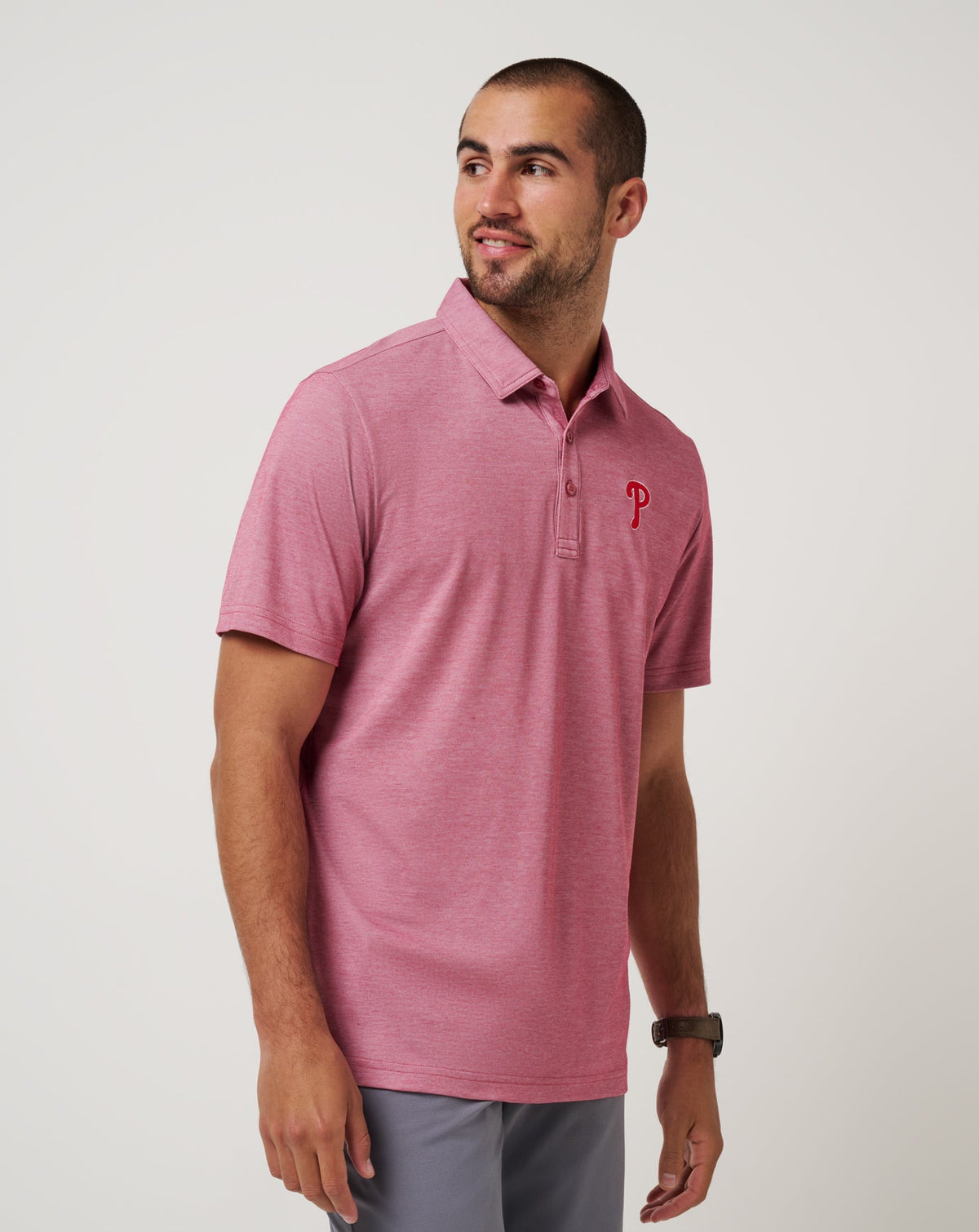 Philadelphia Phillies Playoff Pitch Polo Heather Red | Travis Mathew Great Value