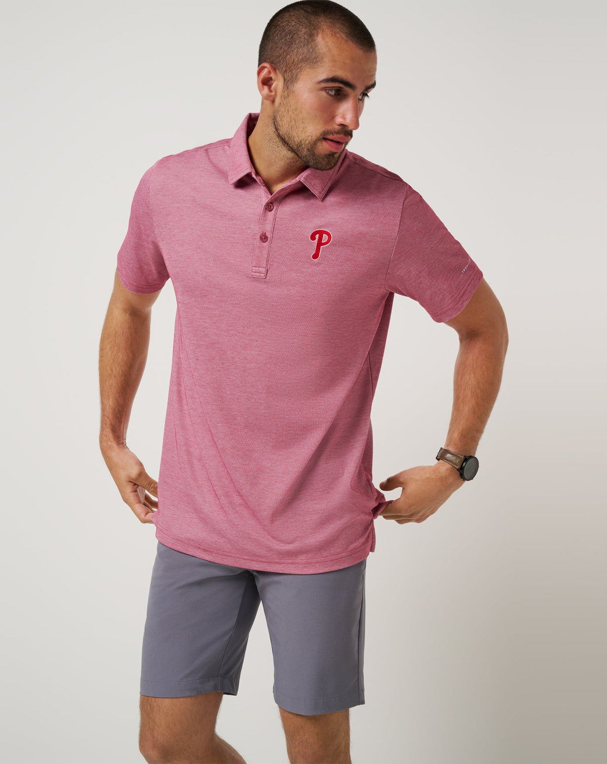 Philadelphia Phillies Playoff Pitch Polo Heather Red | Travis Mathew Great Value