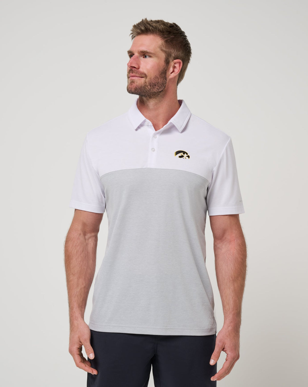 Iowa Drop Back Polo White/Heather Grey | Travis Mathew Everyday