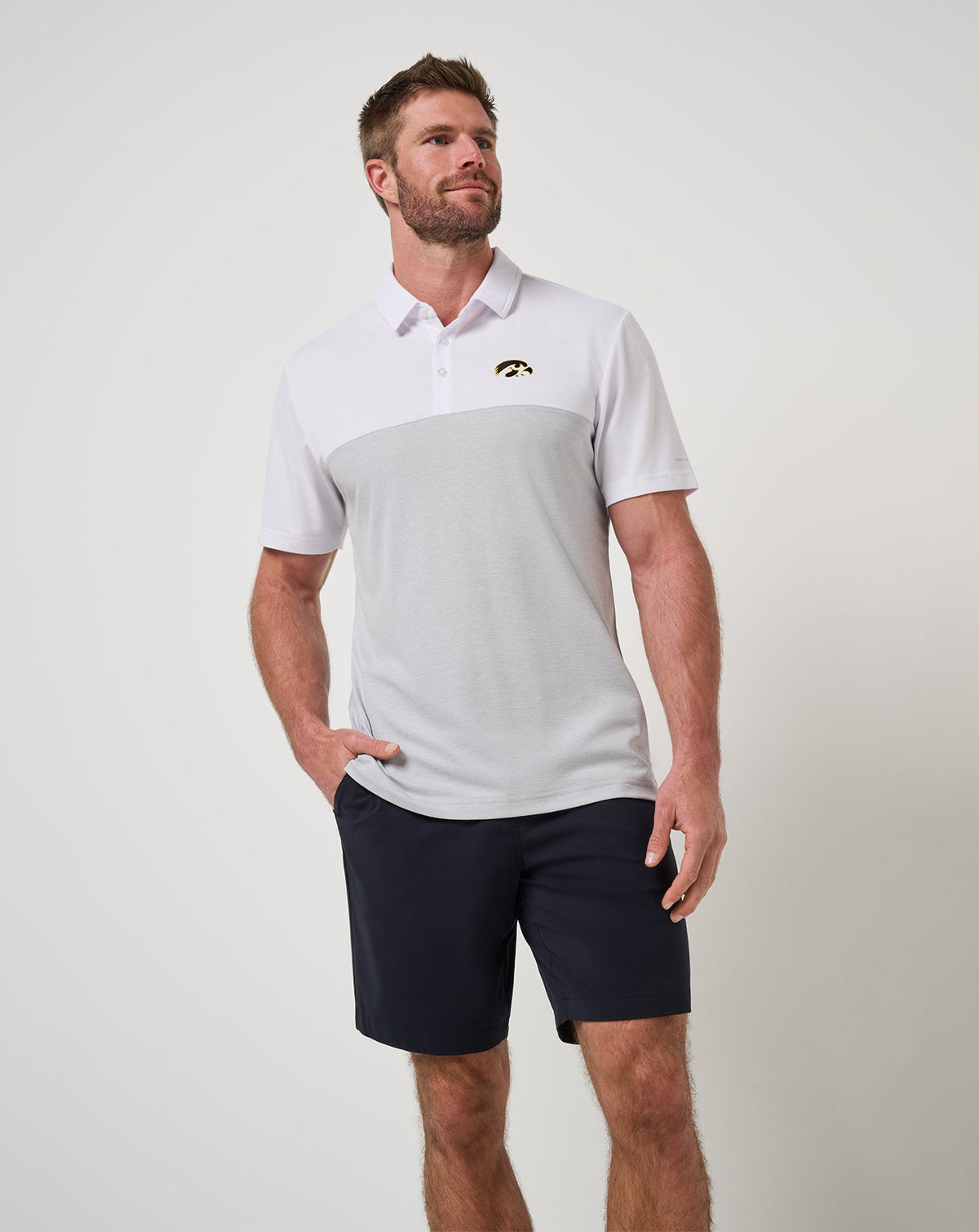 Iowa Drop Back Polo White/Heather Grey | Travis Mathew Everyday