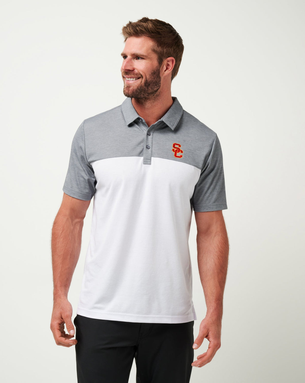 USC The Rudds 2.0 Polo Heather Quiet Shade/White | Travis Mathew Premium