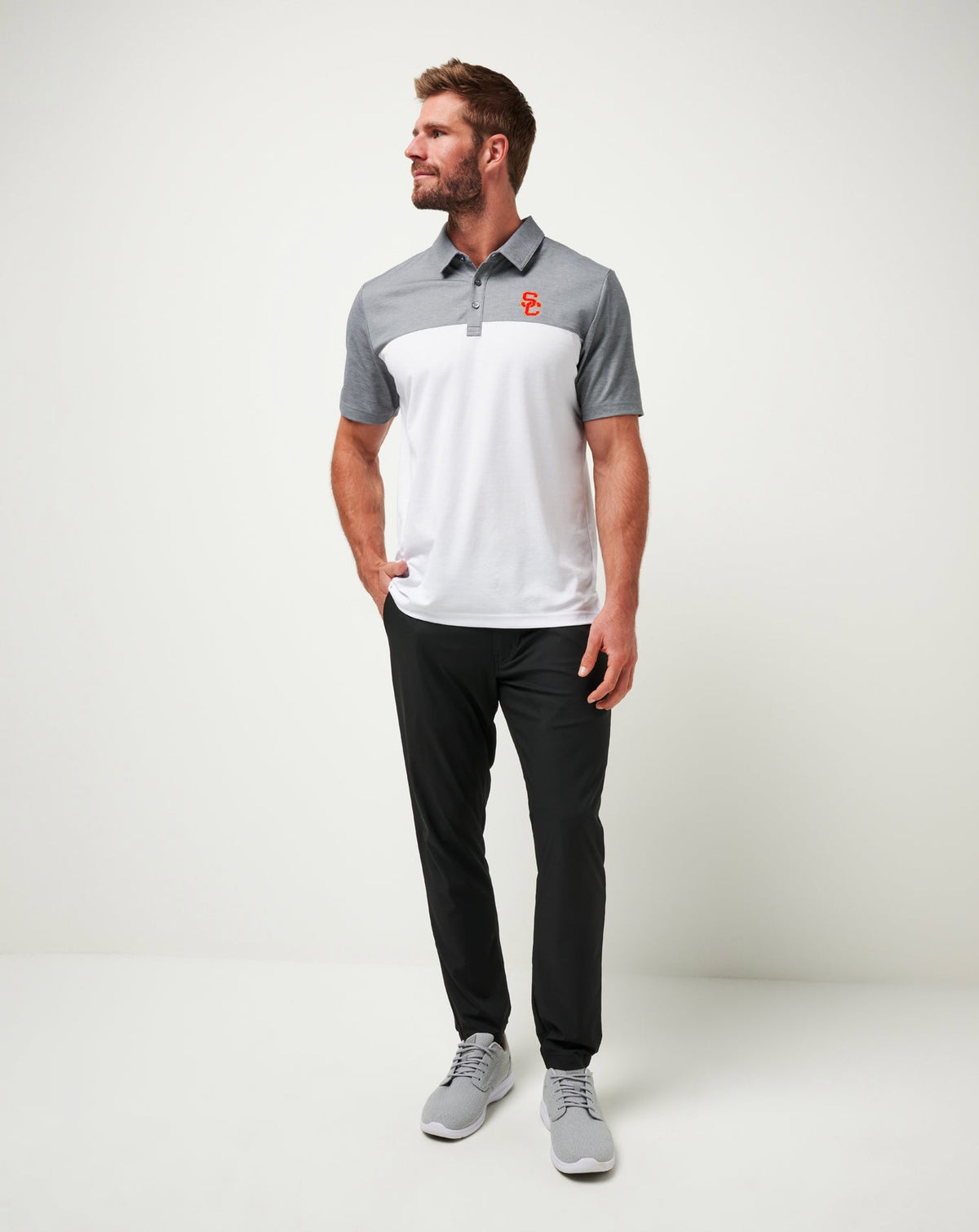 USC The Rudds 2.0 Polo Heather Quiet Shade/White | Travis Mathew Premium