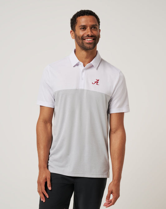 Alabama Drop Back Polo White/Heather Grey | Travis Mathew New