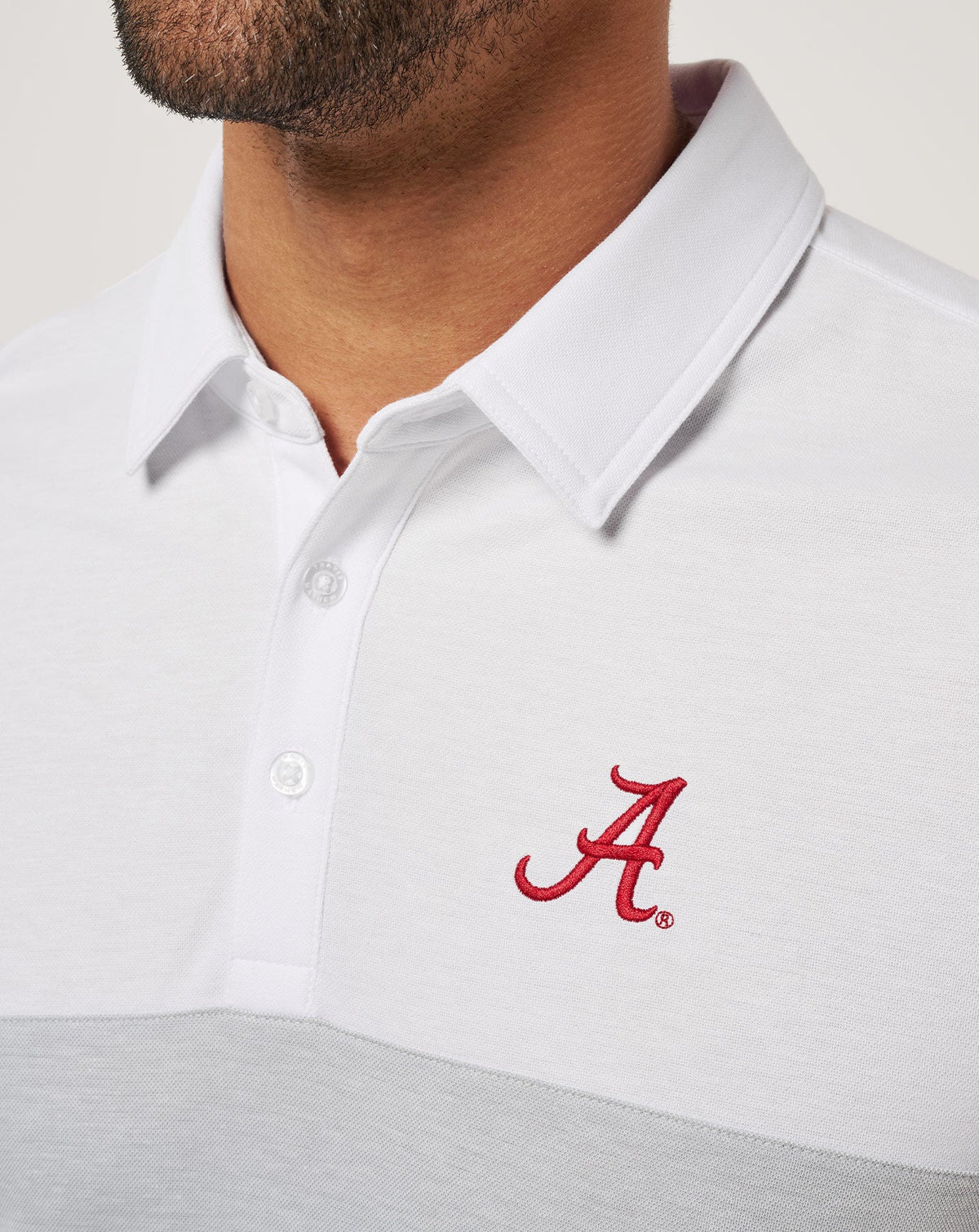 Alabama Drop Back Polo White/Heather Grey | Travis Mathew New