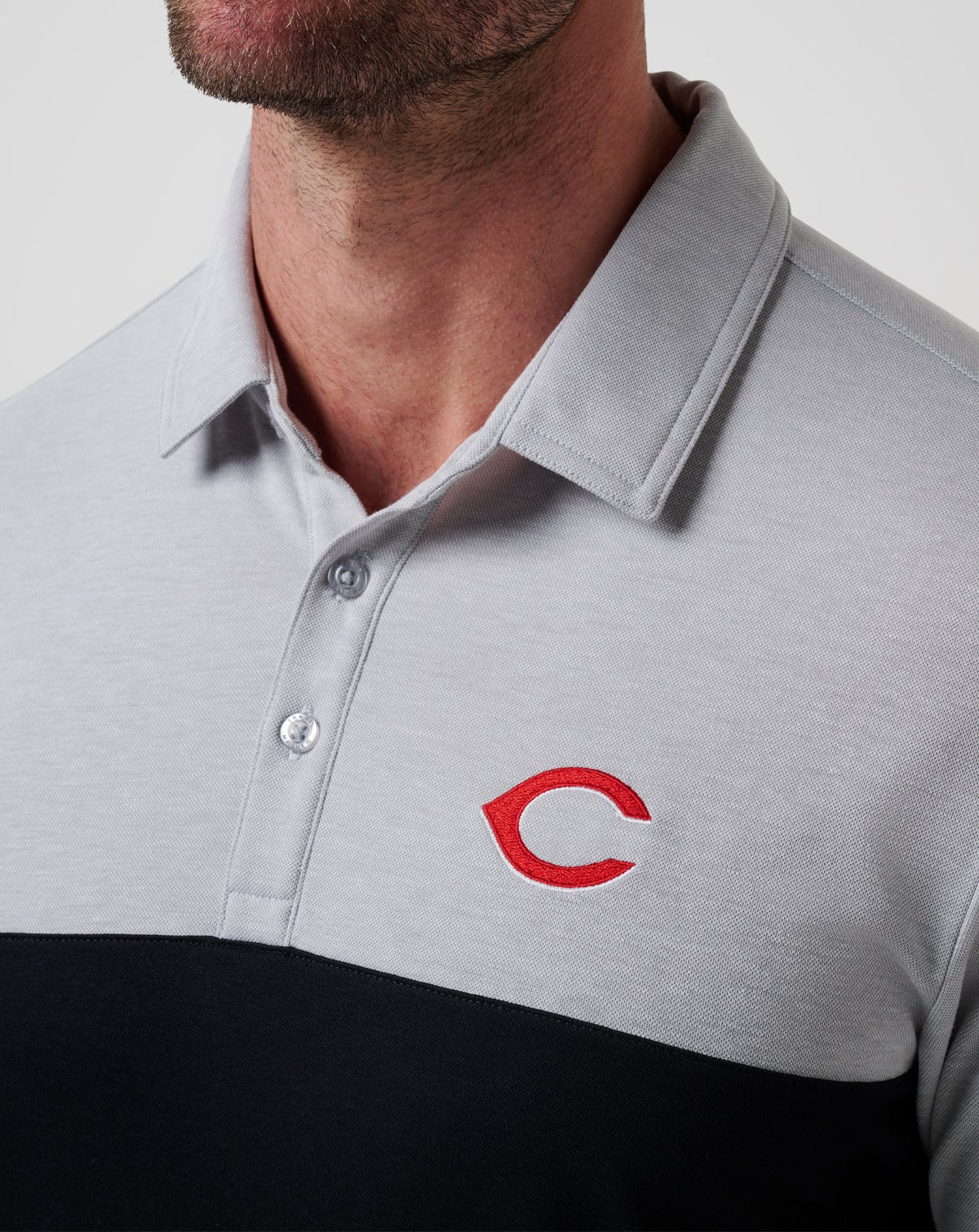Cincinnati Reds Home Run Leader Polo Heather Grey/Black | Travis Mathew Customer Favorite