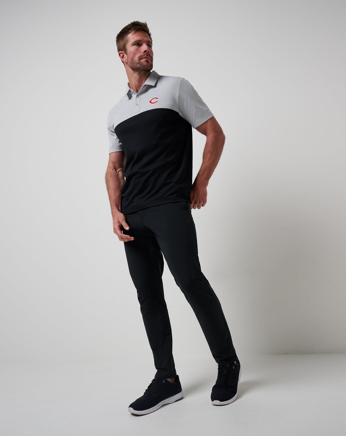 Cincinnati Reds Home Run Leader Polo Heather Grey/Black | Travis Mathew Customer Favorite