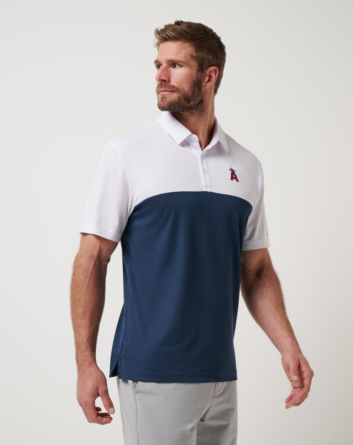 Los Angeles Angels Home Run Leader Polo White/Navy | Travis Mathew Hot Sale