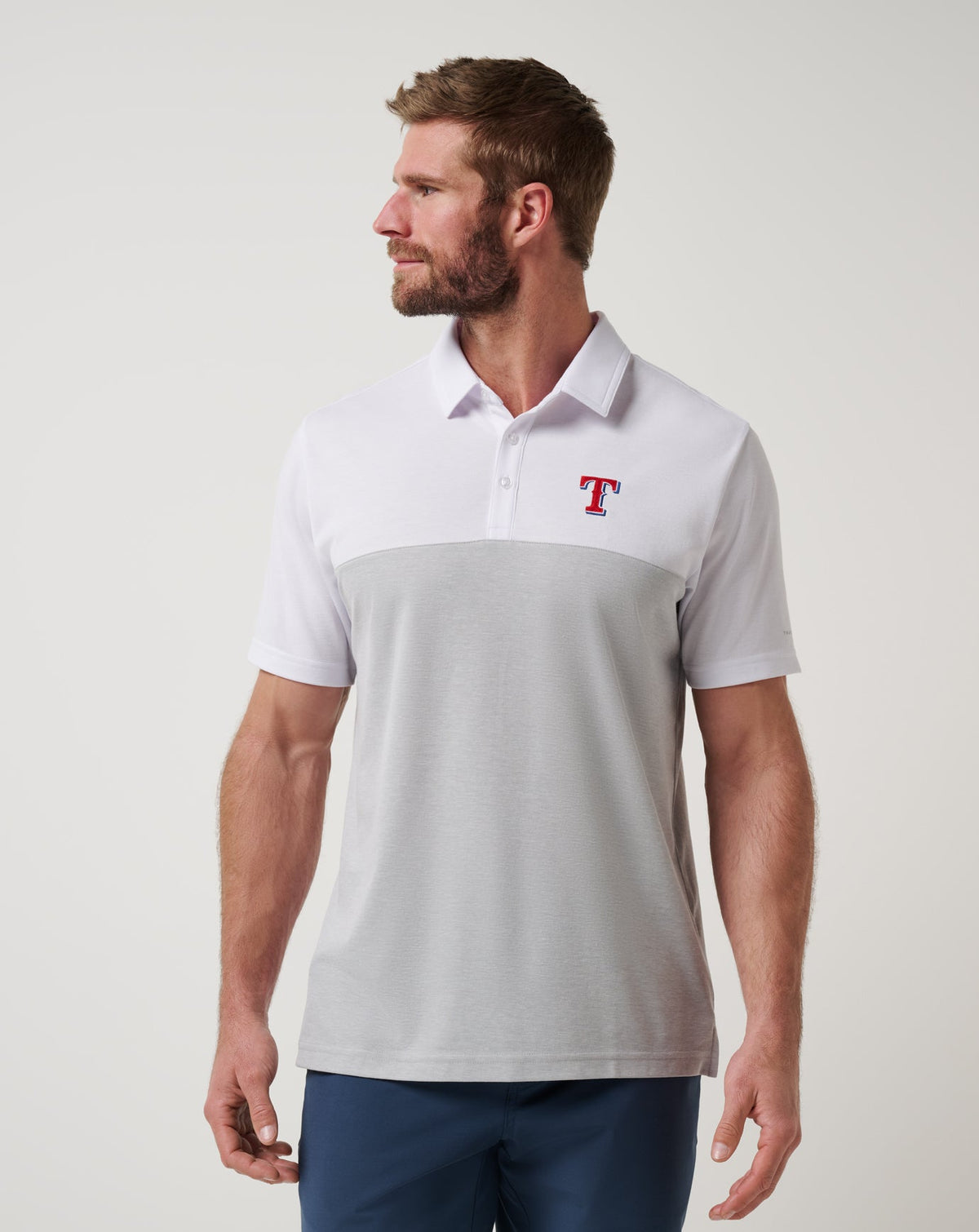 Texas Rangers Home Run Leader Polo White/Heather Grey | Travis Mathew Essential