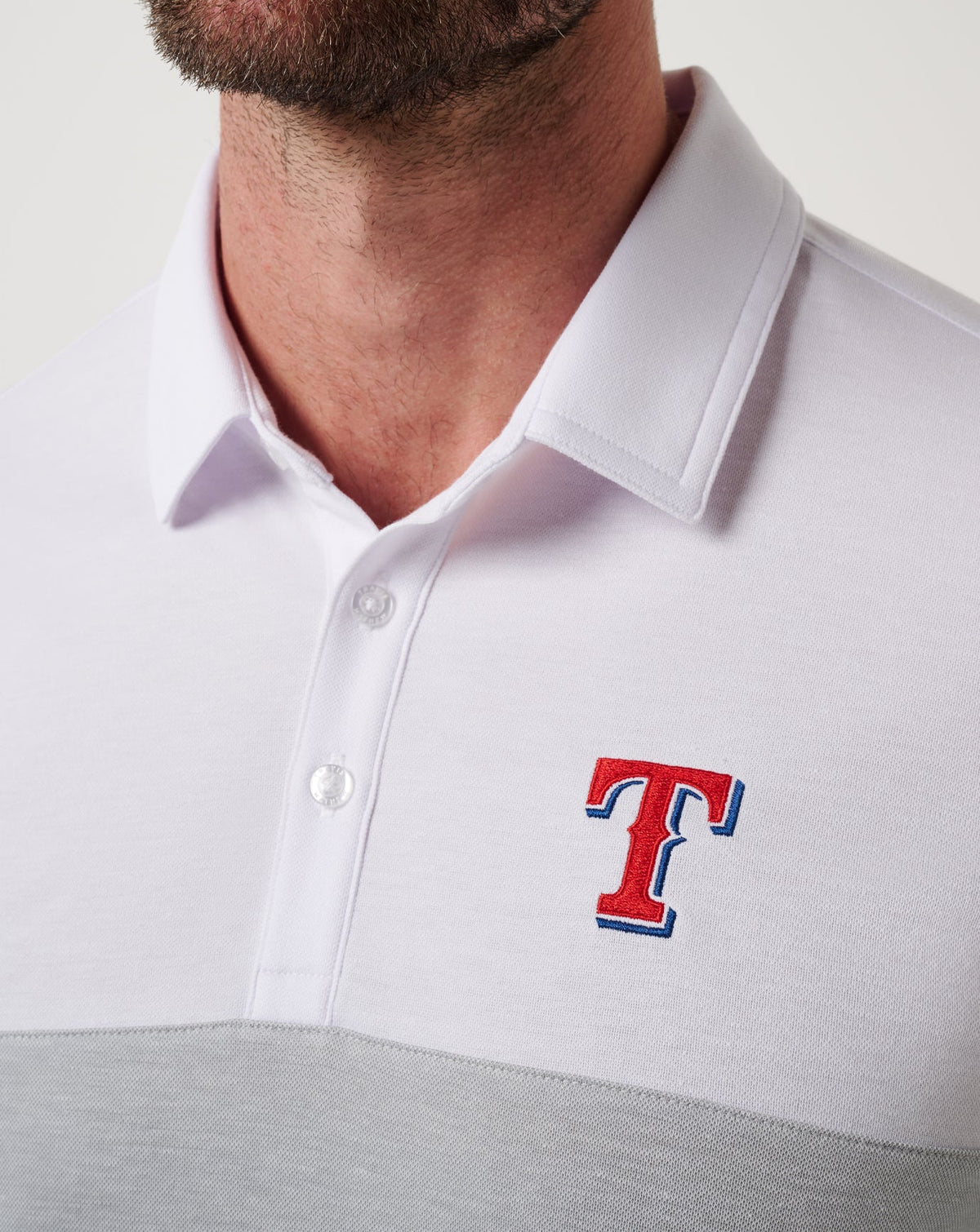 Texas Rangers Home Run Leader Polo White/Heather Grey | Travis Mathew Essential