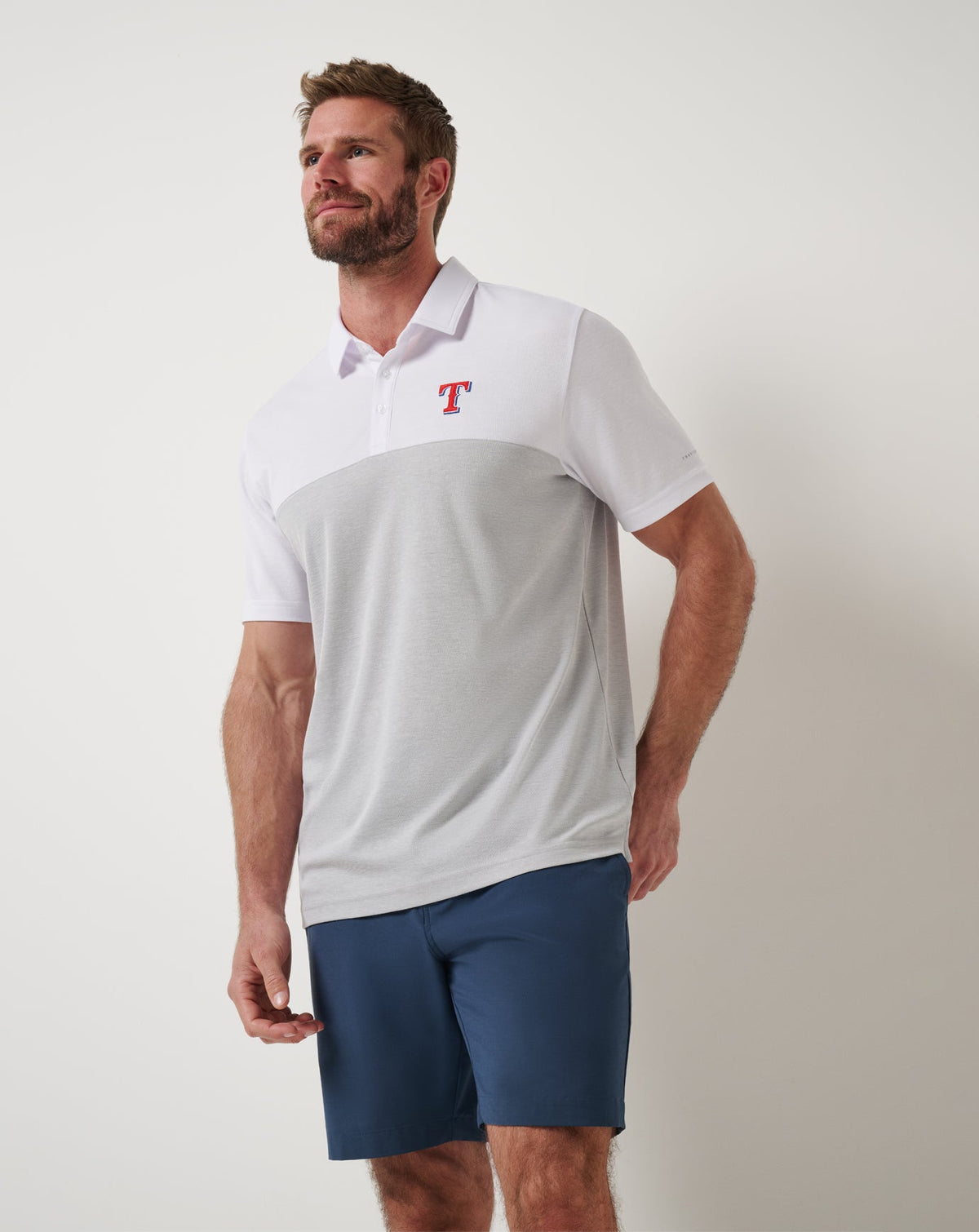 Texas Rangers Home Run Leader Polo White/Heather Grey | Travis Mathew Essential