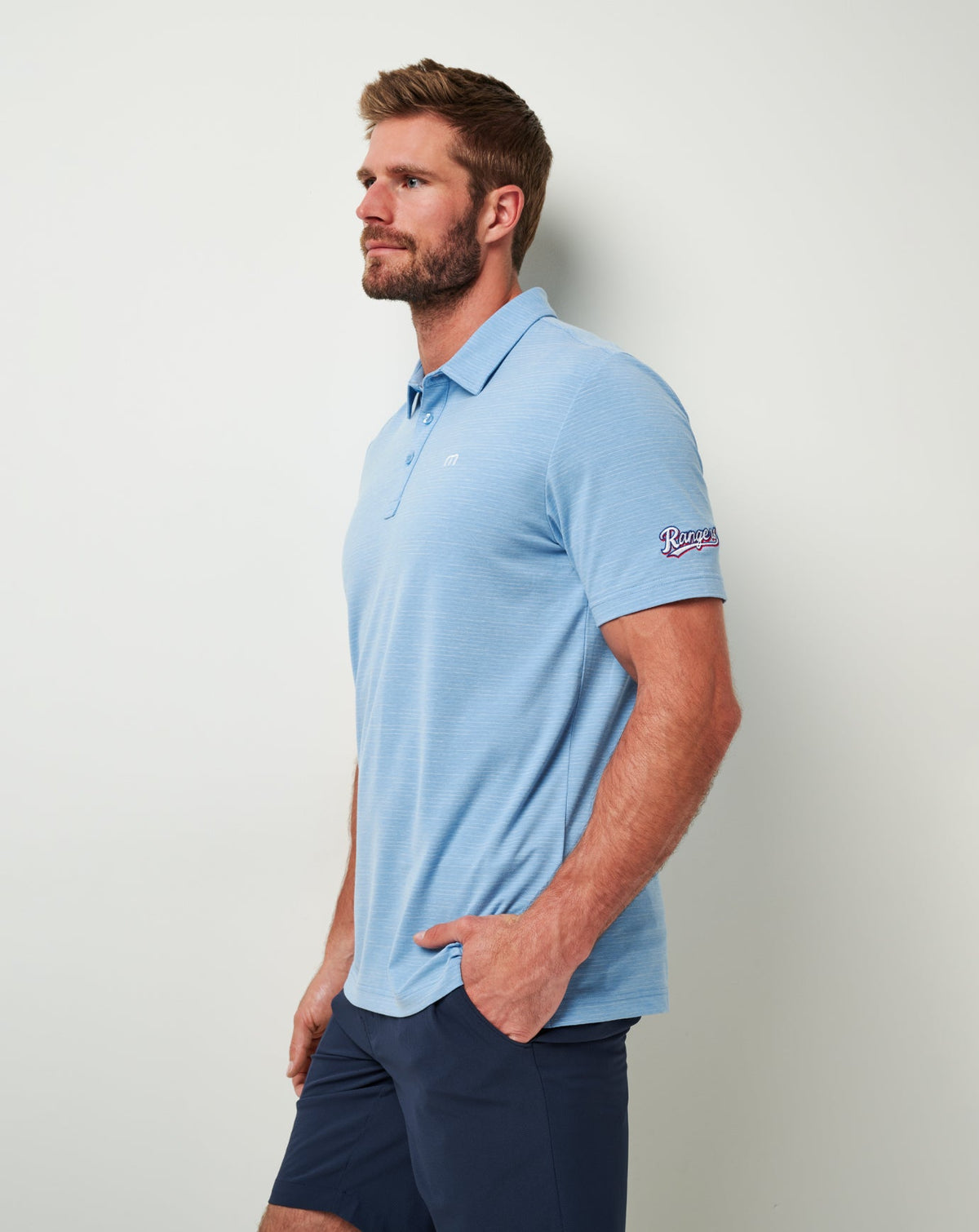 Texas Rangers The Heater Polo Heather Heritage Blue | Travis Mathew Signature