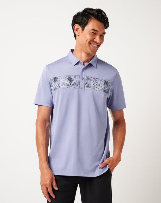 Good Good Chest Stripe Polo Heather Violet Storm | Travis Mathew Signature