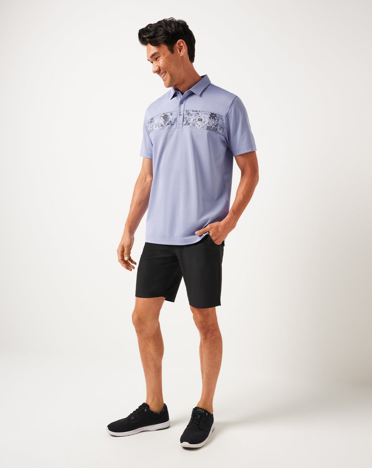 Good Good Chest Stripe Polo Heather Violet Storm | Travis Mathew Signature
