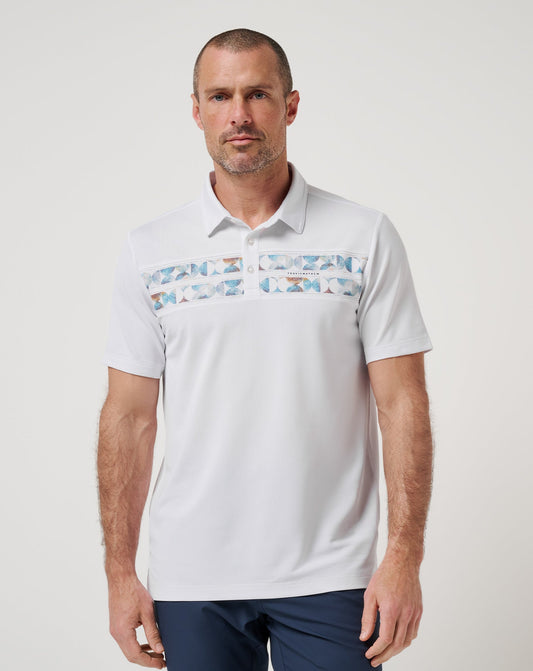 Good Good Chest Stripe Polo White | Travis Mathew Essential