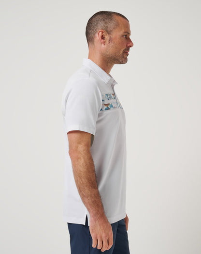 Good Good Chest Stripe Polo White | Travis Mathew Essential