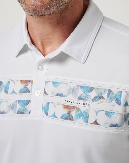 Good Good Chest Stripe Polo White | Travis Mathew Essential
