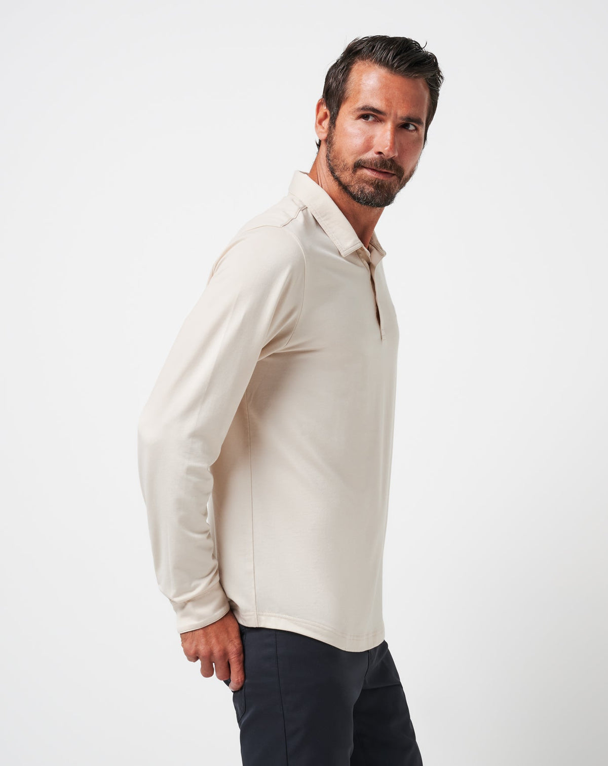 Featherweight Long Sleeve Polo Italian Sand | Travis Mathew Trusted