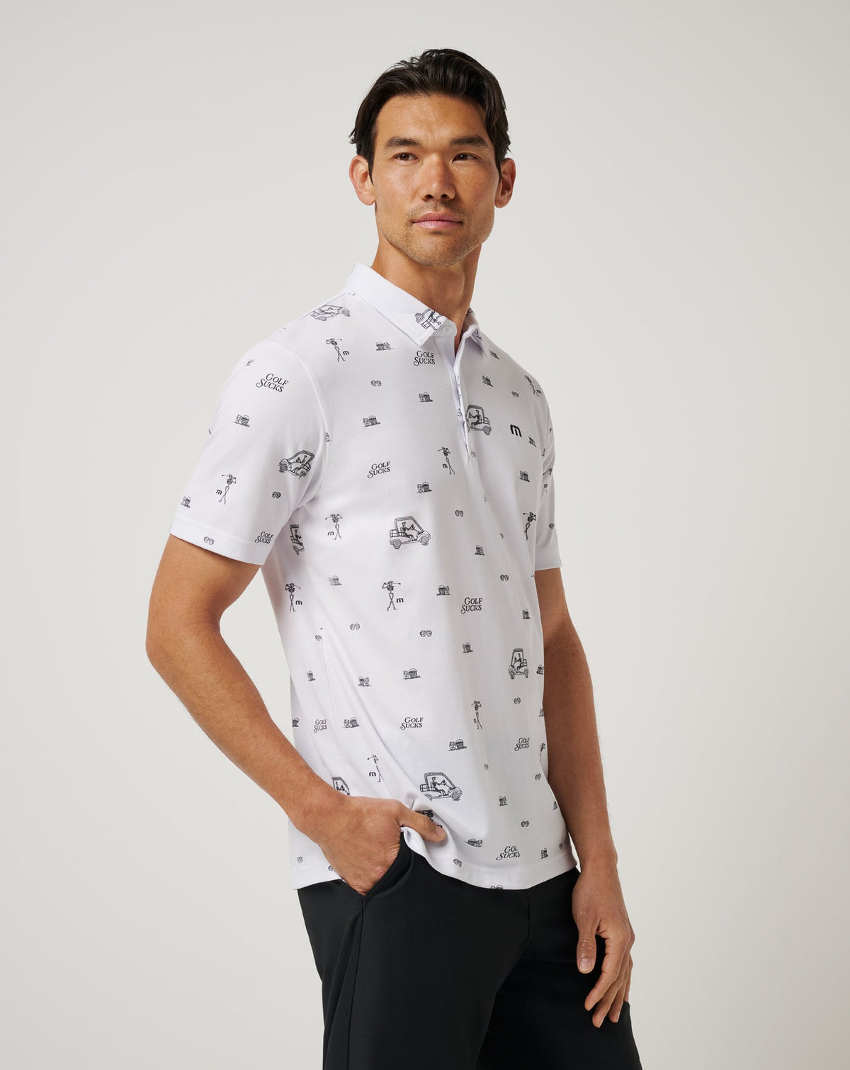 Golf Sucks Polo White | Travis Mathew Latest