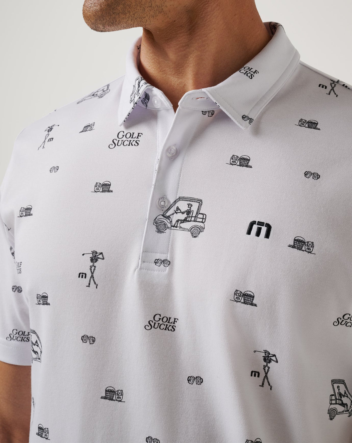 Golf Sucks Polo White | Travis Mathew Latest