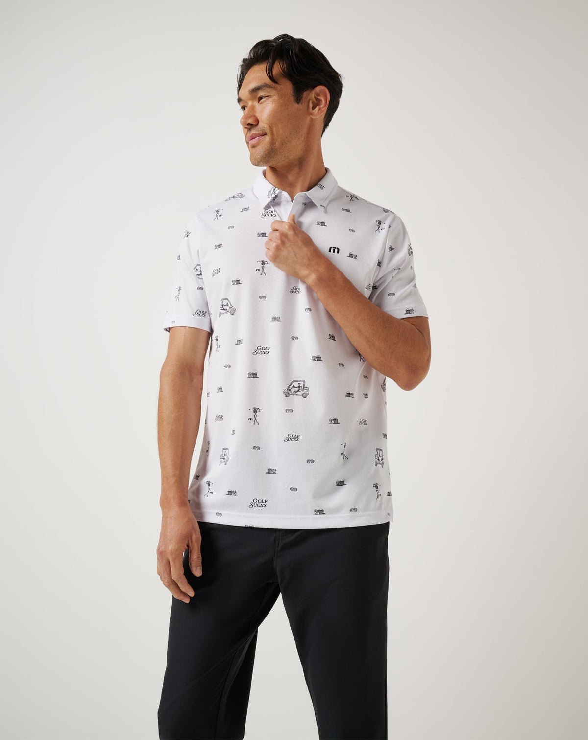Golf Sucks Polo White | Travis Mathew Latest