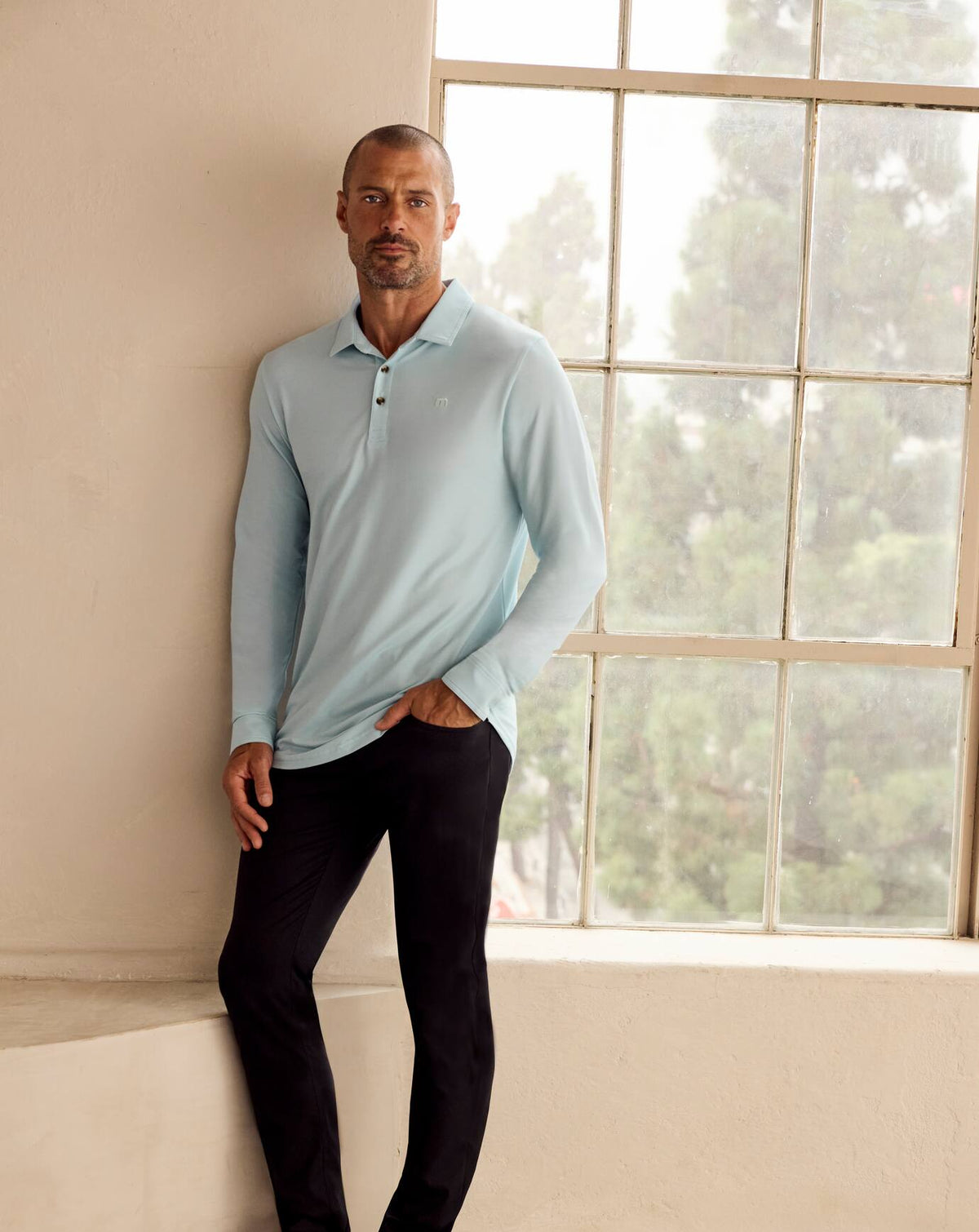 Featherweight Long Sleeve Polo Cory Blue | Travis Mathew Signature