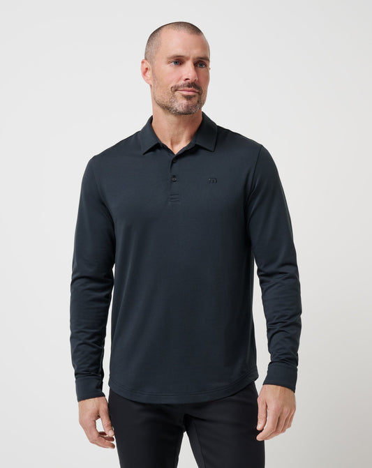 Featherweight Long Sleeve Polo Black | Travis Mathew Smart Buy