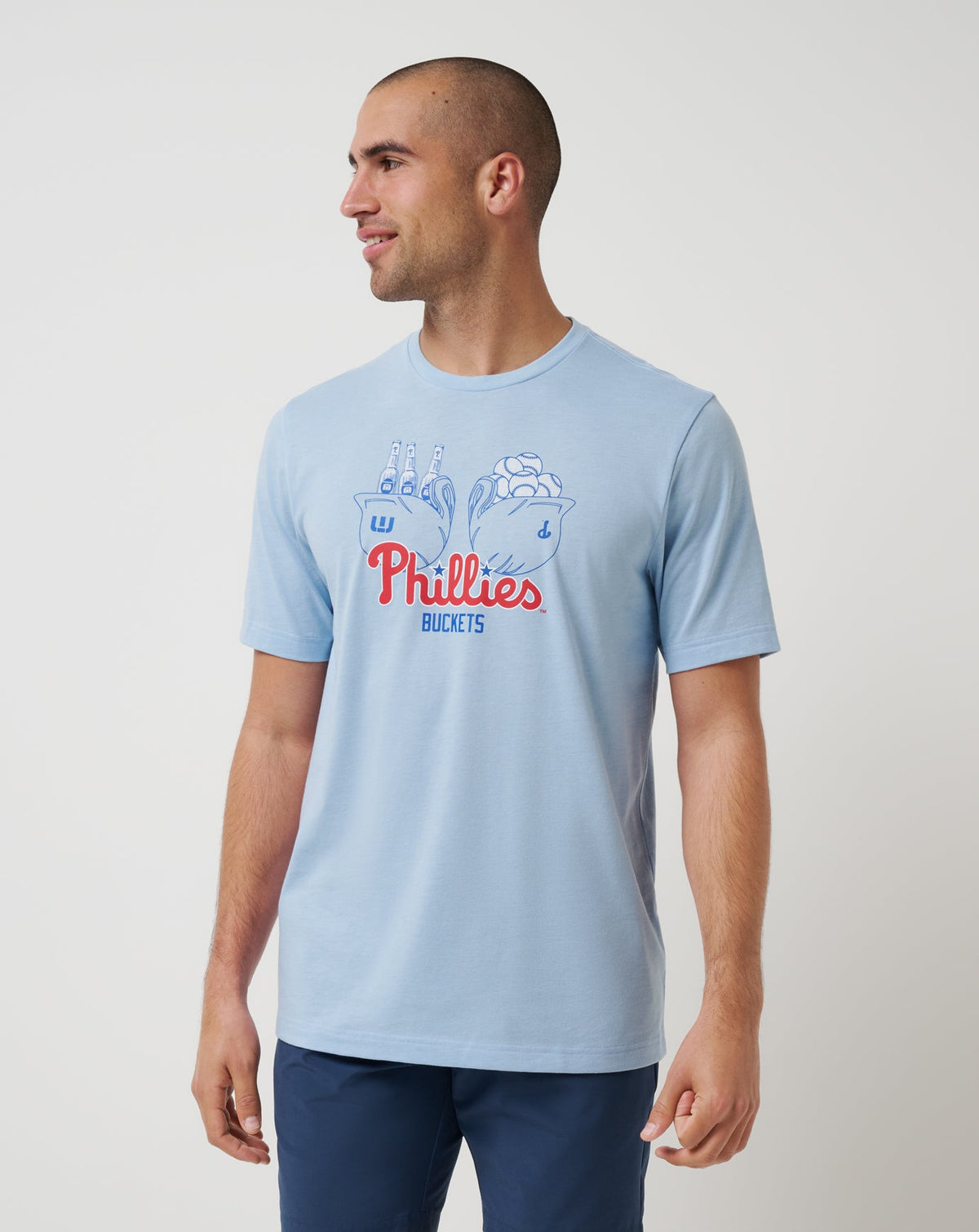 Philadelphia Phillies Strike Two Tee Heather Blue | Travis Mathew Smart Buy