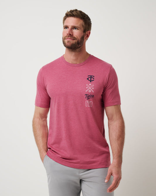 Minnesota Twins Sunset Slam 2.0 Tee Heather Red | Travis Mathew Essential