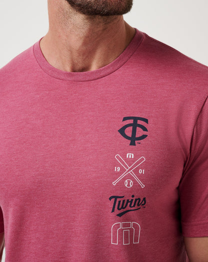 Minnesota Twins Sunset Slam 2.0 Tee Heather Red | Travis Mathew Essential