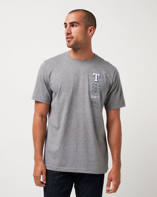 Texas Rangers Sunset Slam Tee Heather Grey | Travis Mathew Great Value