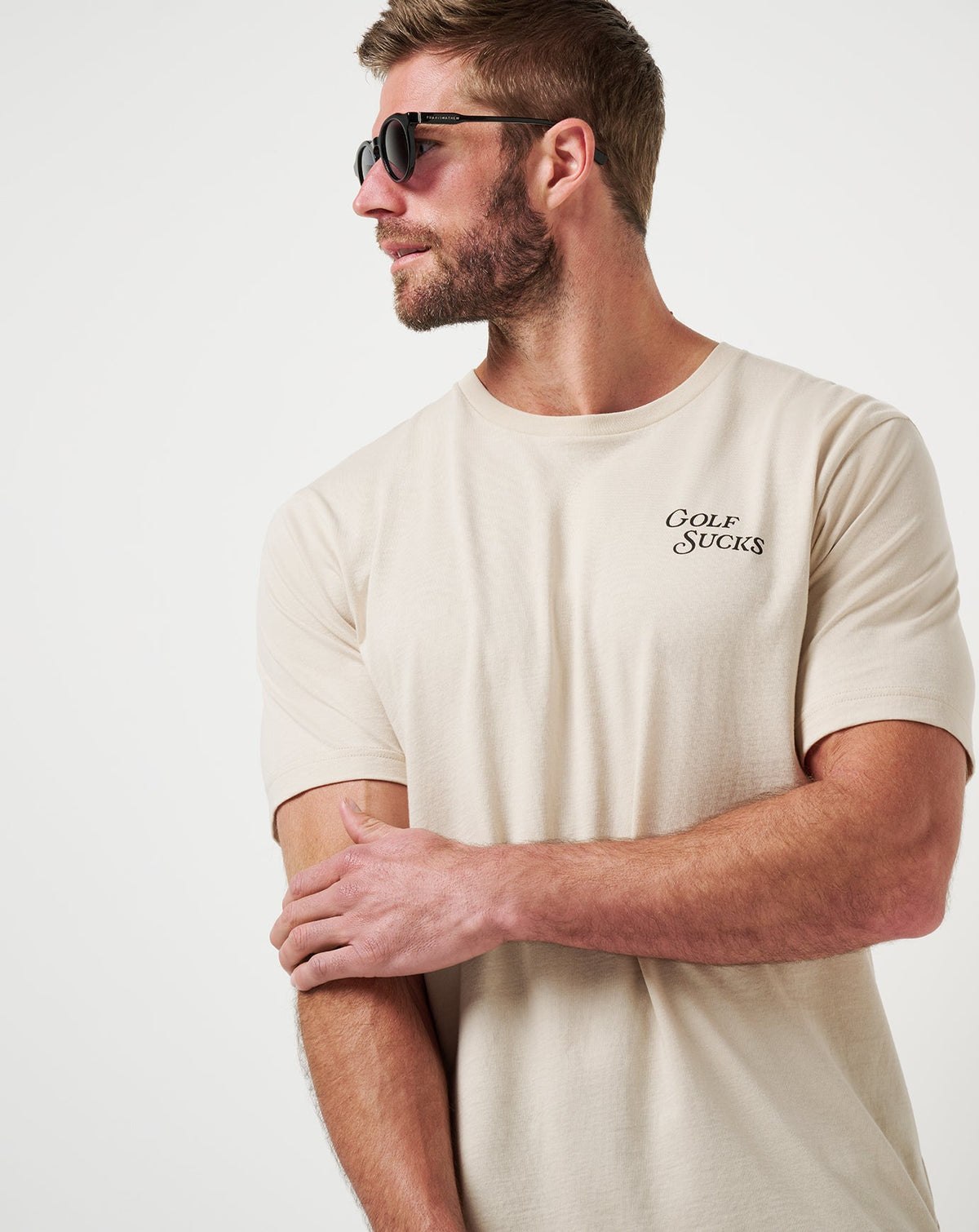 Course Rules Tee Italian Sand | Travis Mathew Featured