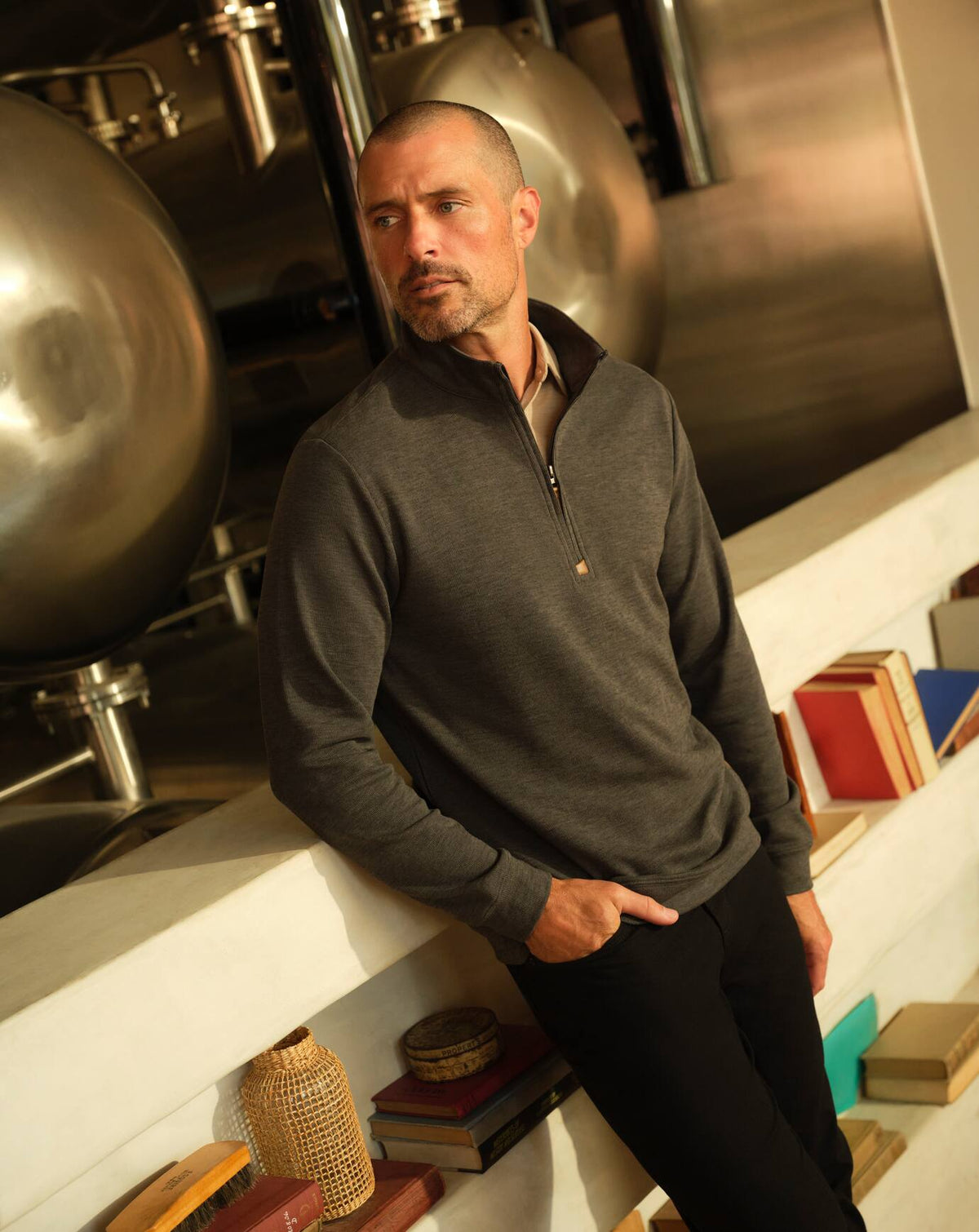 Cloud Sweater Quarter Zip Heather Black | Travis Mathew Great Value