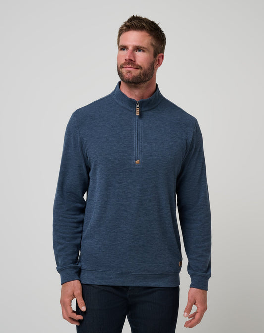 Cloud Sweater Quarter Zip Heather Navy | Travis Mathew Value