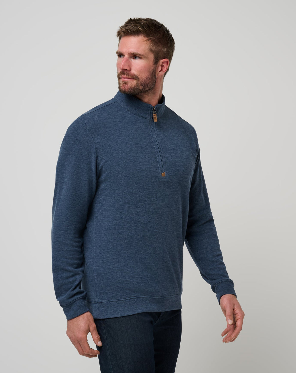 Cloud Sweater Quarter Zip Heather Navy | Travis Mathew Value